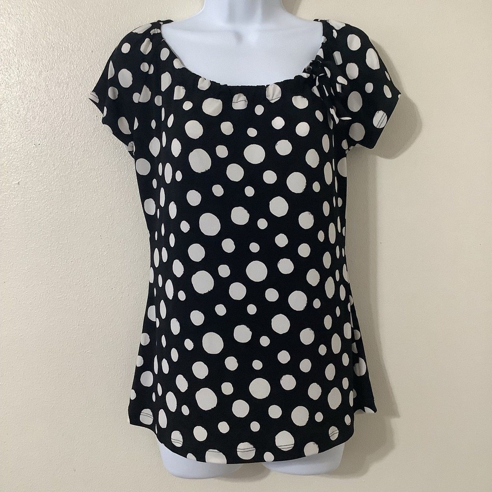 Vintage Y2K Polka Dot‎ Retro Preppy Twee Stretch Bow Detail Blouse Small Casual